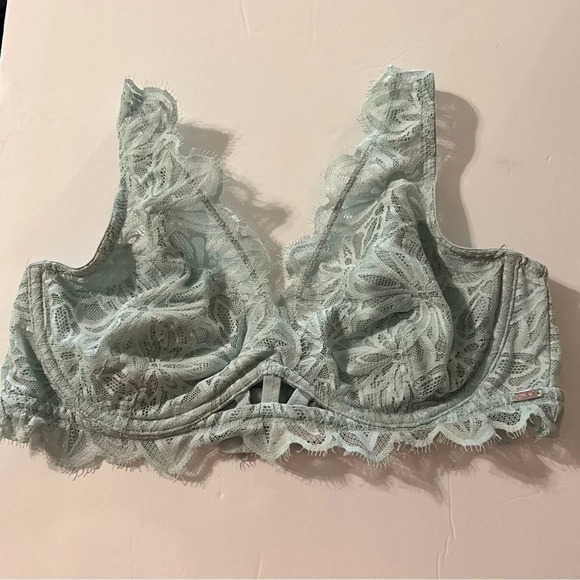 PINK Victoria's Secret Dare Unlined Wired Bra Bralette Lace Blue Medium - Picture 1 of 5